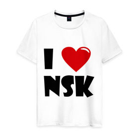 Мужская футболка хлопок с принтом I LOVE NSK в Кировске, 100% хлопок | прямой крой, круглый вырез горловины, длина до линии бедер, слегка спущенное плечо. | Тематика изображения на принте: новосибирск | нск | россия | сибирь | я люблю.