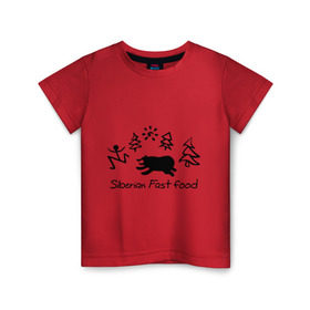 Детская футболка хлопок с принтом Siberian Fast food в Кировске, 100% хлопок | круглый вырез горловины, полуприлегающий силуэт, длина до линии бедер | Тематика изображения на принте: siberia fastfood | елки | фастфуд