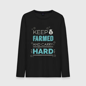 Мужской лонгслив хлопок с принтом Keep farmed and carry hard в Кировске, 100% хлопок |  | Тематика изображения на принте: dota | dota2 | dotan | dotka | keep farmed and carry hard | дота | дотан | дотка