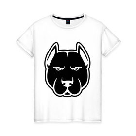 Женская футболка хлопок с принтом Суровый пес в Кировске, 100% хлопок | прямой крой, круглый вырез горловины, длина до линии бедер, слегка спущенное плечо | голова | пасть | пес | собака | суровый