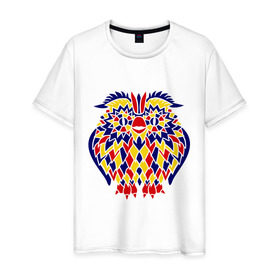 Мужская футболка хлопок с принтом Сова разноцветная мозаика в Кировске, 100% хлопок | прямой крой, круглый вырез горловины, длина до линии бедер, слегка спущенное плечо. | сова