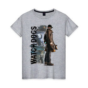 Женская футболка хлопок с принтом Watch Dogs (Aiden Pierce) в Кировске, 100% хлопок | прямой крой, круглый вырез горловины, длина до линии бедер, слегка спущенное плечо | aiden | dog | pierce | watch | пирс | эйден