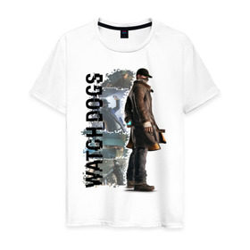 Мужская футболка хлопок с принтом Watch Dogs (Aiden Pierce) в Кировске, 100% хлопок | прямой крой, круглый вырез горловины, длина до линии бедер, слегка спущенное плечо. | aiden | dog | pierce | watch | пирс | эйден