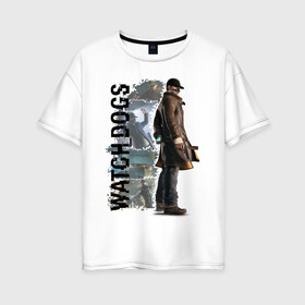 Женская футболка хлопок Oversize с принтом Watch Dogs (Aiden Pierce) в Кировске, 100% хлопок | свободный крой, круглый ворот, спущенный рукав, длина до линии бедер
 | aiden | dog | pierce | watch | пирс | эйден