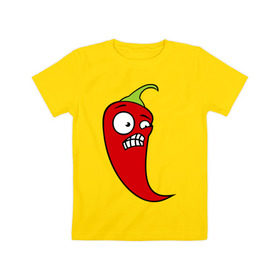 Детская футболка хлопок с принтом Перец в Кировске, 100% хлопок | круглый вырез горловины, полуприлегающий силуэт, длина до линии бедер | красный | оскал | острый | перец | чили