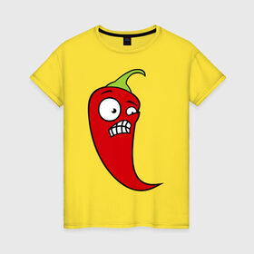 Женская футболка хлопок с принтом Перец в Кировске, 100% хлопок | прямой крой, круглый вырез горловины, длина до линии бедер, слегка спущенное плечо | красный | оскал | острый | перец | чили