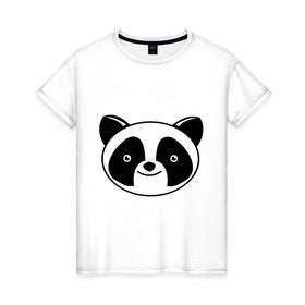 Женская футболка хлопок с принтом Мордашка панды в Кировске, 100% хлопок | прямой крой, круглый вырез горловины, длина до линии бедер, слегка спущенное плечо | Тематика изображения на принте: панда