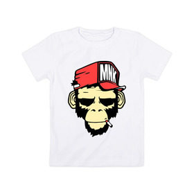 Детская футболка хлопок с принтом Monkey Swag в Кировске, 100% хлопок | круглый вырез горловины, полуприлегающий силуэт, длина до линии бедер | cap | hat | head | mnk | monkey | swag | голова | кепка | мартышка | обезьяна | свэг