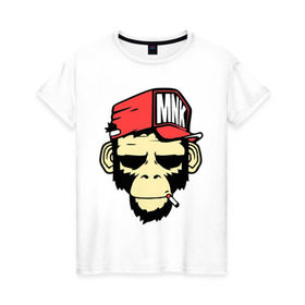 Женская футболка хлопок с принтом Monkey Swag в Кировске, 100% хлопок | прямой крой, круглый вырез горловины, длина до линии бедер, слегка спущенное плечо | cap | hat | head | mnk | monkey | swag | голова | кепка | мартышка | обезьяна | свэг