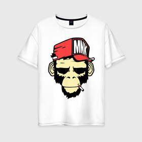 Женская футболка хлопок Oversize с принтом Monkey Swag в Кировске, 100% хлопок | свободный крой, круглый ворот, спущенный рукав, длина до линии бедер
 | cap | hat | head | mnk | monkey | swag | голова | кепка | мартышка | обезьяна | свэг