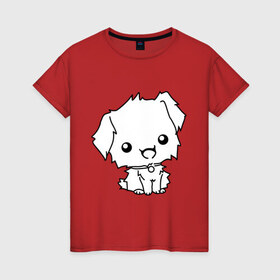 Женская футболка хлопок с принтом Милый песик в Кировске, 100% хлопок | прямой крой, круглый вырез горловины, длина до линии бедер, слегка спущенное плечо | маленький | милый | пес | пушистый | собака | щенок