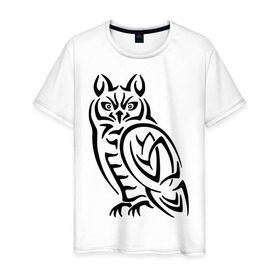 Мужская футболка хлопок с принтом Сова кельтский орнамент в Кировске, 100% хлопок | прямой крой, круглый вырез горловины, длина до линии бедер, слегка спущенное плечо. | сова