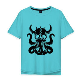 Мужская футболка хлопок Oversize с принтом Морской демон в Кировске, 100% хлопок | свободный крой, круглый ворот, “спинка” длиннее передней части | демон | ктулху | море | океан | рога | тентакль
