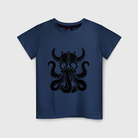 Детская футболка хлопок с принтом Морской демон в Кировске, 100% хлопок | круглый вырез горловины, полуприлегающий силуэт, длина до линии бедер | демон | ктулху | море | океан | рога | тентакль
