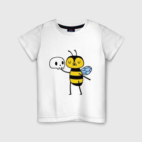 Детская футболка хлопок с принтом Пчелка Гамлет в Кировске, 100% хлопок | круглый вырез горловины, полуприлегающий силуэт, длина до линии бедер | Тематика изображения на принте: быть | вопрос | гамлет | не быть | пчела | череп | шекспир