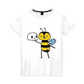 Женская футболка хлопок с принтом Пчелка Гамлет в Кировске, 100% хлопок | прямой крой, круглый вырез горловины, длина до линии бедер, слегка спущенное плечо | быть | вопрос | гамлет | не быть | пчела | череп | шекспир