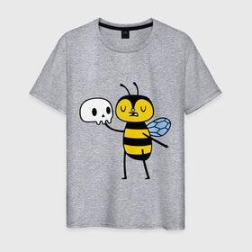 Мужская футболка хлопок с принтом Пчелка Гамлет в Кировске, 100% хлопок | прямой крой, круглый вырез горловины, длина до линии бедер, слегка спущенное плечо. | быть | вопрос | гамлет | не быть | пчела | череп | шекспир