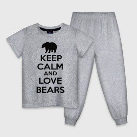 Детская пижама хлопок с принтом Keep calm and love bears в Кировске, 100% хлопок |  брюки и футболка прямого кроя, без карманов, на брюках мягкая резинка на поясе и по низу штанин
 | bear | calm | keep | love | любовь | медведь | сохранять | спокойствие