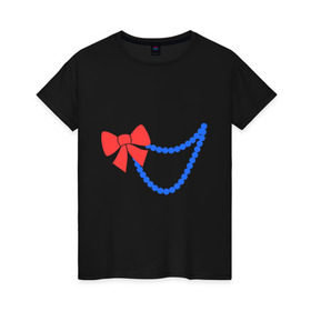 Женская футболка хлопок с принтом Бусы в Кировске, 100% хлопок | прямой крой, круглый вырез горловины, длина до линии бедер, слегка спущенное плечо | бант | бижутерия | бусы | ожерелье | украшение
