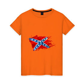Женская футболка хлопок с принтом Конфедерация брызги в Кировске, 100% хлопок | прямой крой, круглый вырез горловины, длина до линии бедер, слегка спущенное плечо | америка | звезды | конфедеративные штаты америки | конфедерация | орел | патриоты | символика | сша | туристам | флаг
