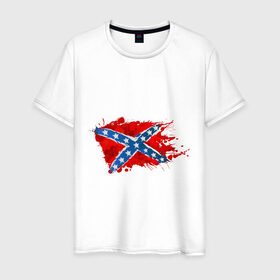 Мужская футболка хлопок с принтом Конфедерация брызги в Кировске, 100% хлопок | прямой крой, круглый вырез горловины, длина до линии бедер, слегка спущенное плечо. | америка | звезды | конфедеративные штаты америки | конфедерация | орел | патриоты | символика | сша | туристам | флаг