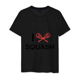 Мужская футболка хлопок с принтом I LOVE SQUASH в Кировске, 100% хлопок | прямой крой, круглый вырез горловины, длина до линии бедер, слегка спущенное плечо. | squash | ракетка | сквош