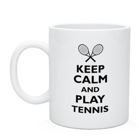 Кружка с принтом Play tennis в Кировске, керамика | объем — 330 мл, диаметр — 80 мм. Принт наносится на бока кружки, можно сделать два разных изображения | ракетка | тенис | теннис | теннисист