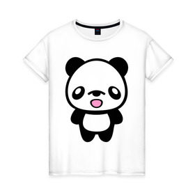 Женская футболка хлопок с принтом Маленькая пандочка в Кировске, 100% хлопок | прямой крой, круглый вырез горловины, длина до линии бедер, слегка спущенное плечо | панда