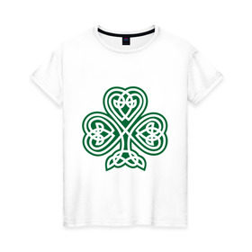 Женская футболка хлопок с принтом Кельтский клевер в Кировске, 100% хлопок | прямой крой, круглый вырез горловины, длина до линии бедер, слегка спущенное плечо | кельт | клевер | удача | узор | цветок