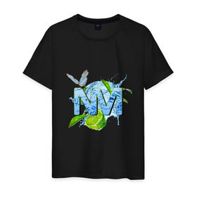 Мужская футболка хлопок с принтом NM в Кировске, 100% хлопок | прямой крой, круглый вырез горловины, длина до линии бедер, слегка спущенное плечо. | бабочка