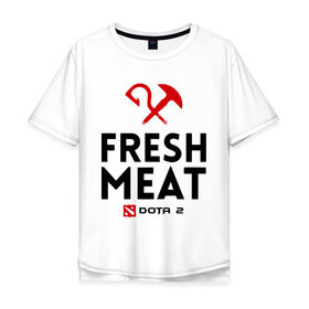Мужская футболка хлопок Oversize с принтом Fresh meat в Кировске, 100% хлопок | свободный крой, круглый ворот, “спинка” длиннее передней части | Тематика изображения на принте: dota | fresh | meat | pudge | дота | мясо | пудж | свежее