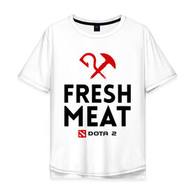 Мужская футболка хлопок Oversize с принтом Fresh meat в Кировске, 100% хлопок | свободный крой, круглый ворот, “спинка” длиннее передней части | dota | fresh | meat | pudge | дота | мясо | пудж | свежее