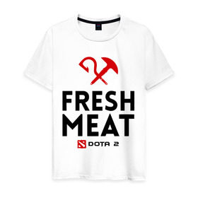 Мужская футболка хлопок с принтом Fresh meat в Кировске, 100% хлопок | прямой крой, круглый вырез горловины, длина до линии бедер, слегка спущенное плечо. | Тематика изображения на принте: dota | fresh | meat | pudge | дота | мясо | пудж | свежее