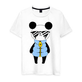 Мужская футболка хлопок с принтом Крутой панда в Кировске, 100% хлопок | прямой крой, круглый вырез горловины, длина до линии бедер, слегка спущенное плечо. | панда