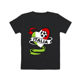 Детская футболка хлопок с принтом Сборная Италии по футболу в Кировске, 100% хлопок | круглый вырез горловины, полуприлегающий силуэт, длина до линии бедер | football | italia | team | италия | сборная | флаг италии | футбол | футбольный мяч