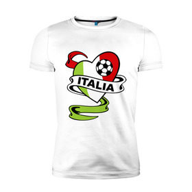 Мужская футболка премиум с принтом Сборная Италии по футболу в Кировске, 92% хлопок, 8% лайкра | приталенный силуэт, круглый вырез ворота, длина до линии бедра, короткий рукав | football | italia | team | италия | сборная | флаг италии | футбол | футбольный мяч