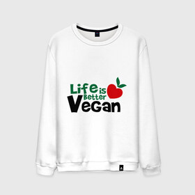 Мужской свитшот хлопок с принтом Vegan life is better в Кировске, 100% хлопок |  | Тематика изображения на принте: 