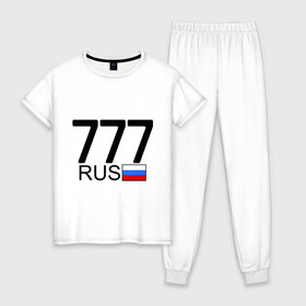 Женская пижама хлопок с принтом Москва - 777 в Кировске, 100% хлопок | брюки и футболка прямого кроя, без карманов, на брюках мягкая резинка на поясе и по низу штанин | 777 | москва | область | регион | россия