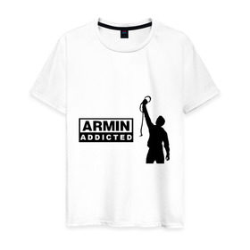 Мужская футболка хлопок с принтом Armin addicted в Кировске, 100% хлопок | прямой крой, круглый вырез горловины, длина до линии бедер, слегка спущенное плечо. | addicted | buuren | van | аrmin
