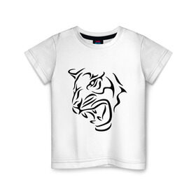 Детская футболка хлопок с принтом Тату голова тигра в Кировске, 100% хлопок | круглый вырез горловины, полуприлегающий силуэт, длина до линии бедер | голова | тату | тигр