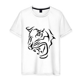 Мужская футболка хлопок с принтом Тату голова тигра в Кировске, 100% хлопок | прямой крой, круглый вырез горловины, длина до линии бедер, слегка спущенное плечо. | голова | тату | тигр