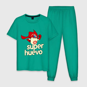 Мужская пижама хлопок с принтом Super Huevo в Кировске, 100% хлопок | брюки и футболка прямого кроя, без карманов, на брюках мягкая резинка на поясе и по низу штанин
 | huevo | super | герой | супер