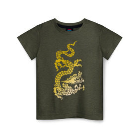 Детская футболка хлопок с принтом Золотой дракон в Кировске, 100% хлопок | круглый вырез горловины, полуприлегающий силуэт, длина до линии бедер | дракон | золотой | китайский | тату