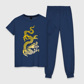 Женская пижама хлопок с принтом Золотой дракон в Кировске, 100% хлопок | брюки и футболка прямого кроя, без карманов, на брюках мягкая резинка на поясе и по низу штанин | дракон | золотой | китайский | тату