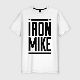 Мужская футболка премиум с принтом Iron Mike в Кировске, 92% хлопок, 8% лайкра | приталенный силуэт, круглый вырез ворота, длина до линии бедра, короткий рукав | Тематика изображения на принте: iron | mike | бокс | железный | замбидис | майк | чемпион