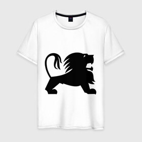 Мужская футболка хлопок с принтом Лев в Кировске, 100% хлопок | прямой крой, круглый вырез горловины, длина до линии бедер, слегка спущенное плечо. | зверь | лев | силуэт | царь