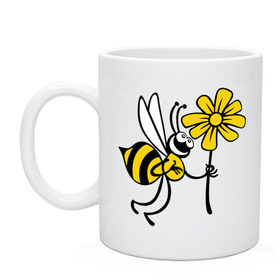 Кружка с принтом Пчела с цветочком в Кировске, керамика | объем — 330 мл, диаметр — 80 мм. Принт наносится на бока кружки, можно сделать два разных изображения | оса | пчела | цветок | шмель