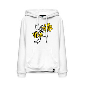Мужская толстовка хлопок с принтом Пчела с цветочком в Кировске, френч-терри, мягкий теплый начес внутри (100% хлопок) | карман-кенгуру, эластичные манжеты и нижняя кромка, капюшон с подкладом и шнурком | оса | пчела | цветок | шмель