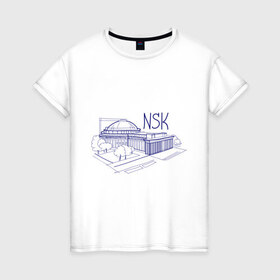 Женская футболка хлопок с принтом NSK в Кировске, 100% хлопок | прямой крой, круглый вырез горловины, длина до линии бедер, слегка спущенное плечо | nsk | город | новосибирск | театр