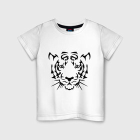 Детская футболка хлопок с принтом Морда тигра в Кировске, 100% хлопок | круглый вырез горловины, полуприлегающий силуэт, длина до линии бедер | голова | дикий | тигр | хищник
